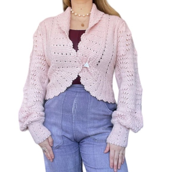 VINTAGE ANTHROPOLOGIE X TWIGGY Y2K WOOL BLEND KNIT CARDIGAN BISHOP SLEEVE LARGE - Picture 1 of 10